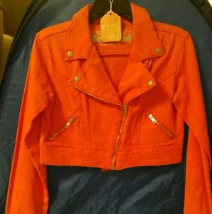 Orange Moto style ladies denim jacket
